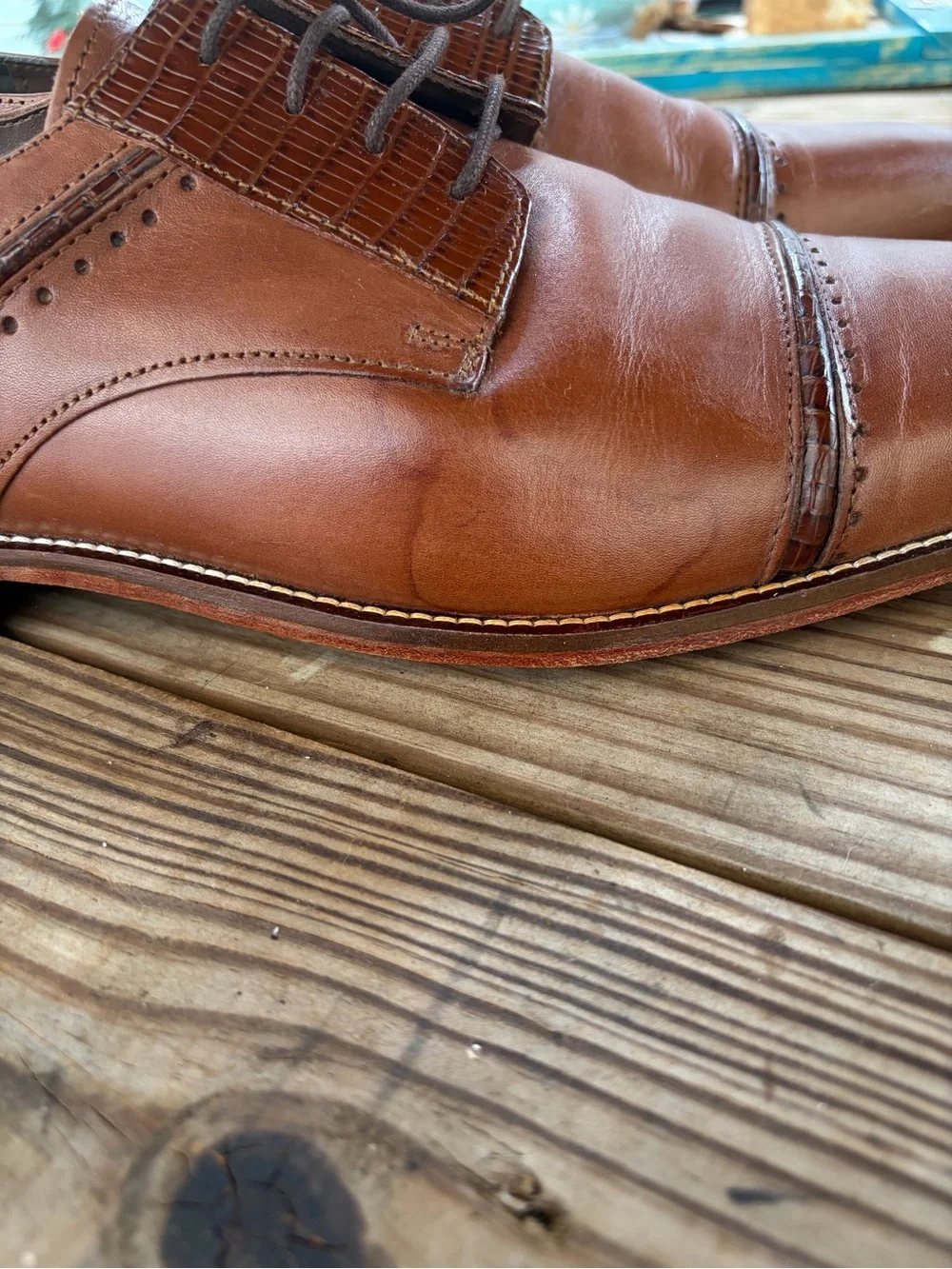 Stacy Adams Men’s Brown Leather Cap Toe Oxford Dress Shoes Croc Embossed